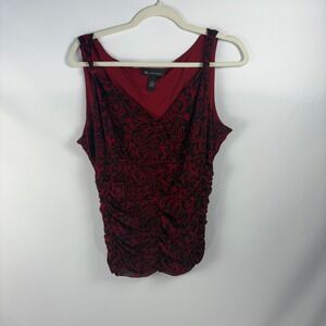 XL Red Black Floral Ruched Tank Top Sleeveless Whimsigoth Gothic Academia